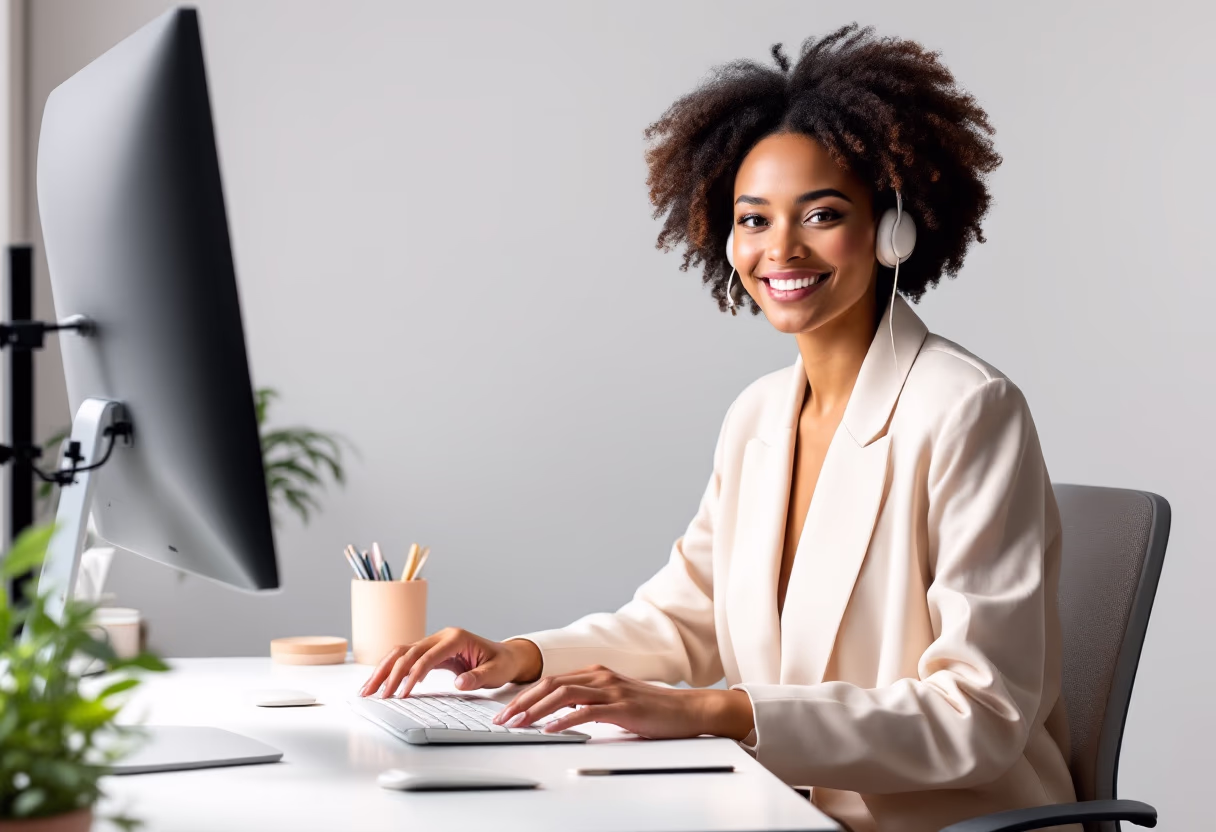 image of an individual providing support assistance (for a productivity tools business)
