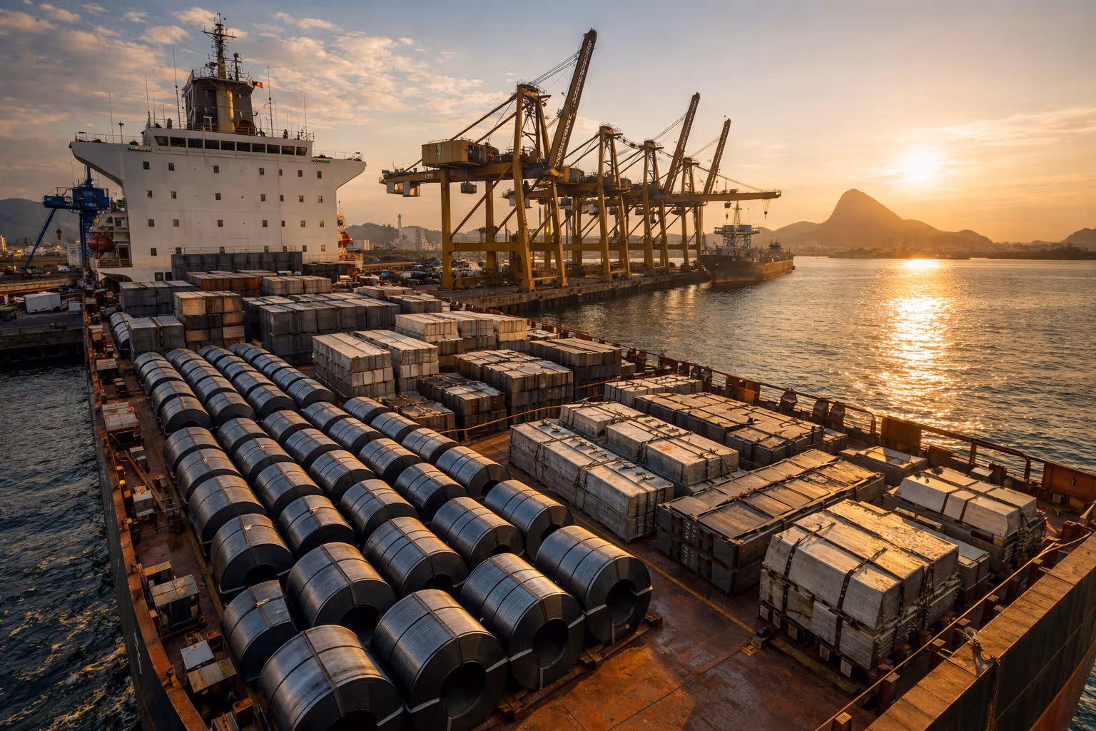 CBAM e exportação brasileira - navio de carga no porto com regulamentação europeia de carbono