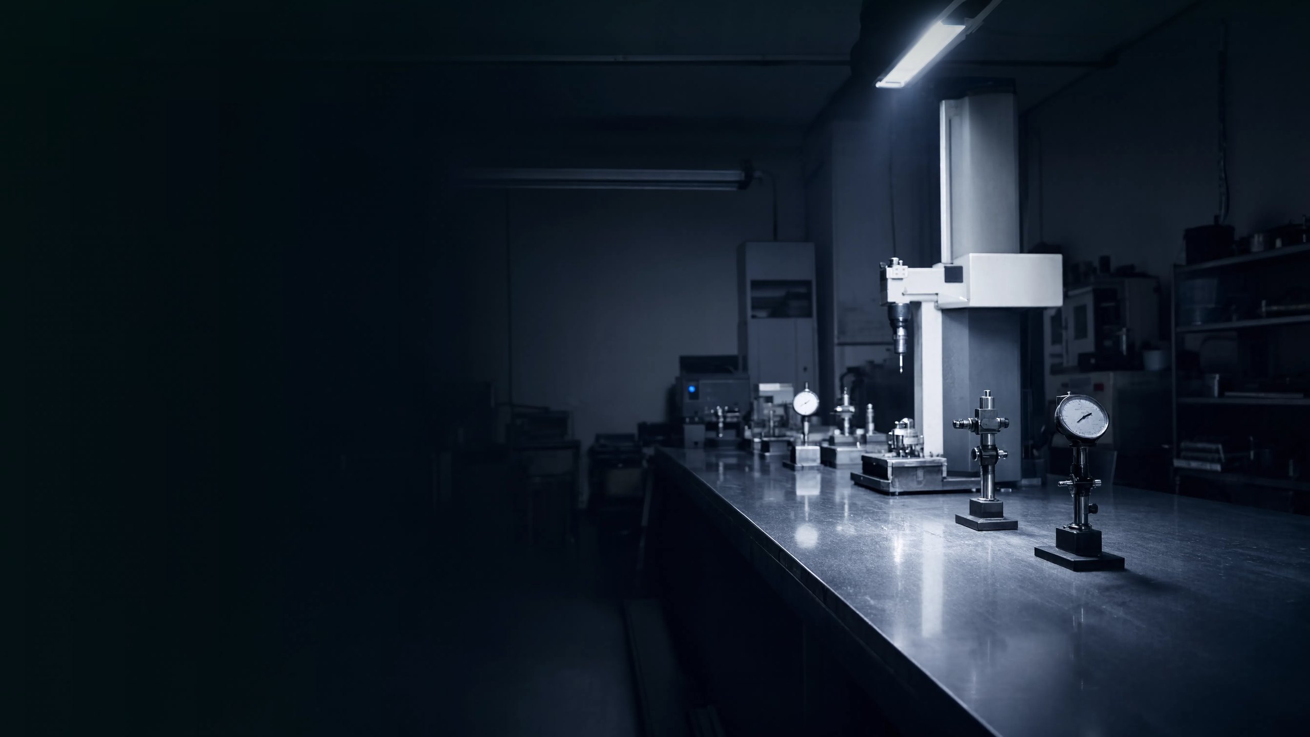 Laboratório de metrologia e calibração à noite, evidência auditável de dados