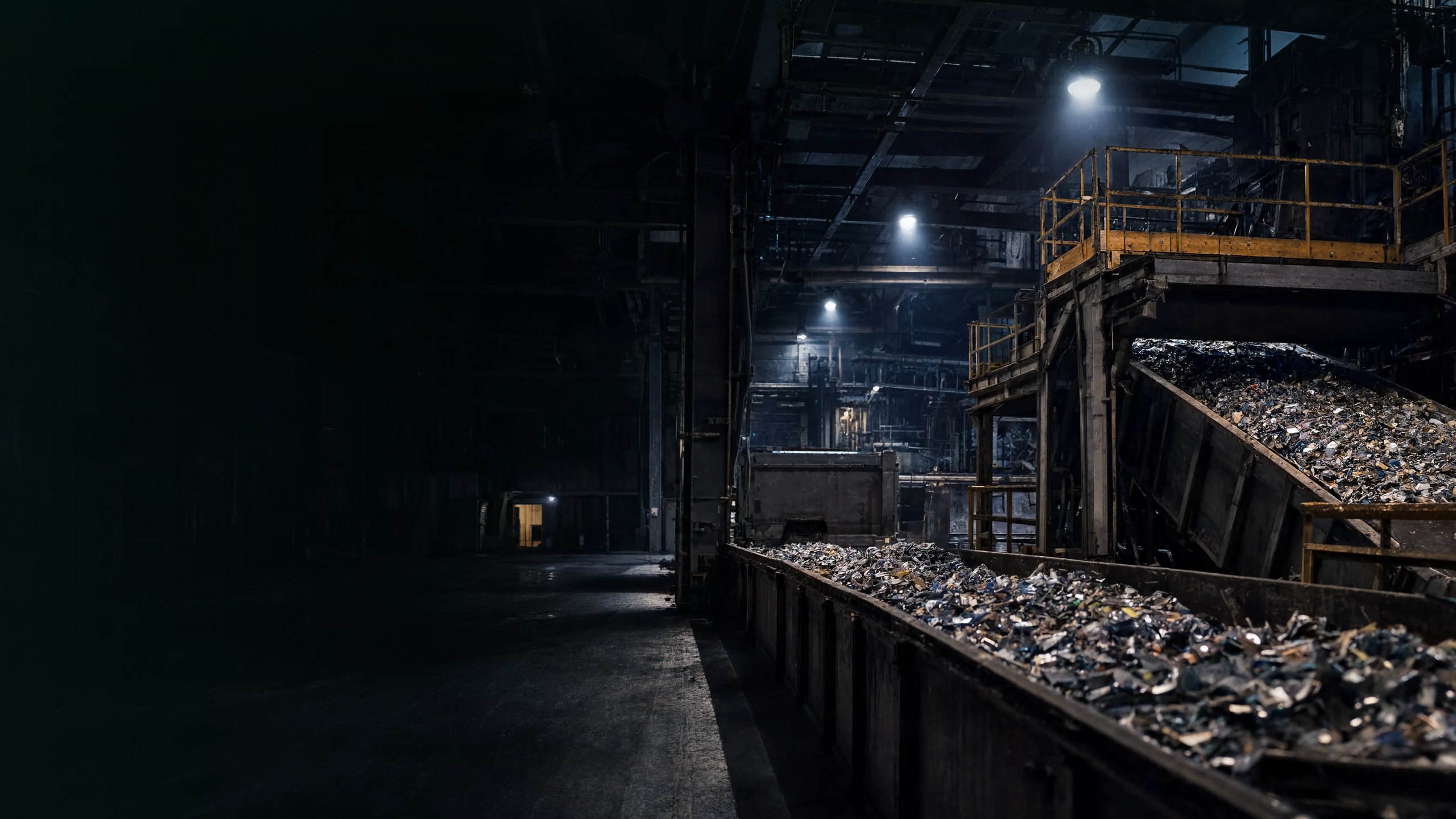 Central de recuperação de materiais à noite com fluxos separados para economia circular industrial