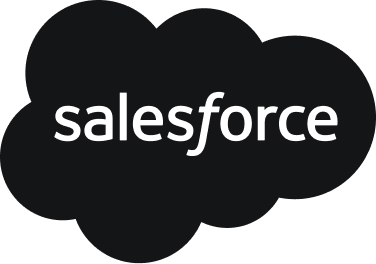 Salesforce company logo with white text inside a black cloud shape.