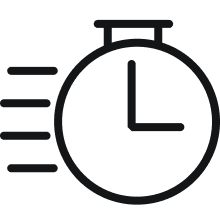 Stopwatch icon with motion lines indicating speed or saving time.