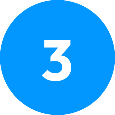 White number 3 centered in a solid blue circle.