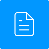 White document icon with folded corner on blue background.