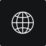 White globe internet icon on a black background.