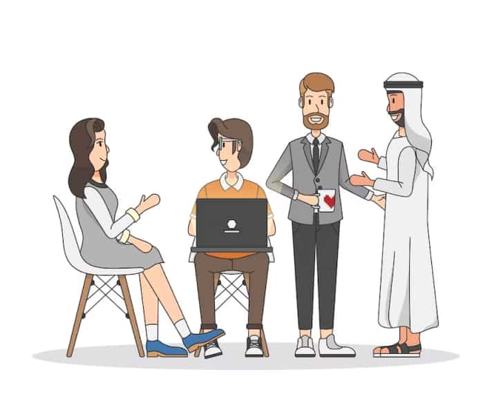 four people conversation
