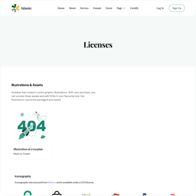 AirIslamic Template Licenses Page Image
