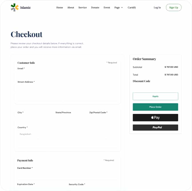 AirIslamic Template Checkout Page Image