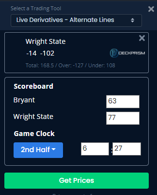 Entering the score into Unabated live betting tool