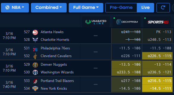 in-game betting odds