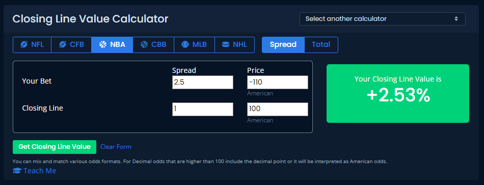 Unabated CLV Positive EV Bet