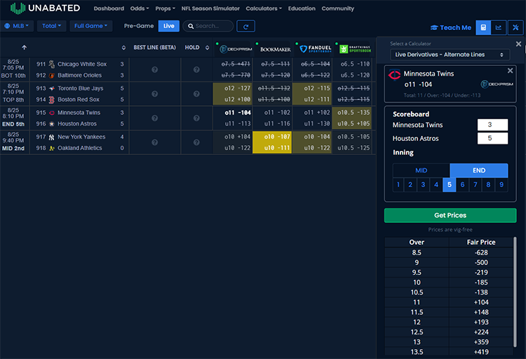 In-game bets using Unabated