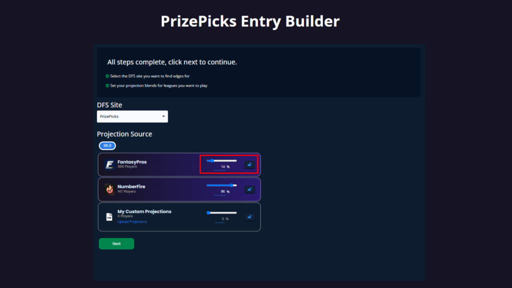 Projection sources for our DFS lineup optimizer
