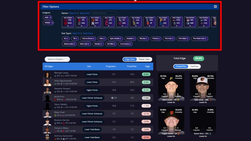 Filters for the DFS lineup optimizer