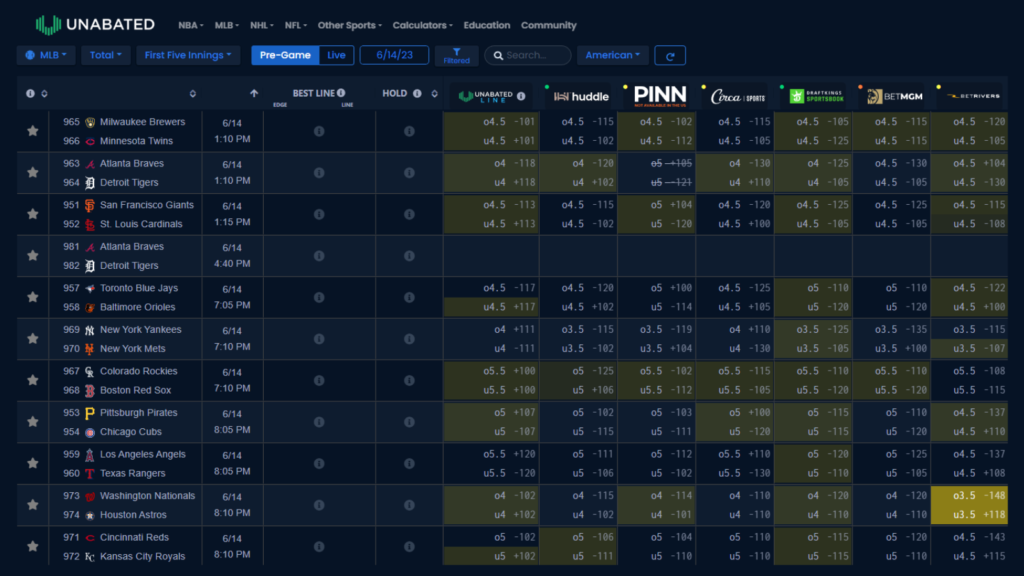 First 5 odds screen