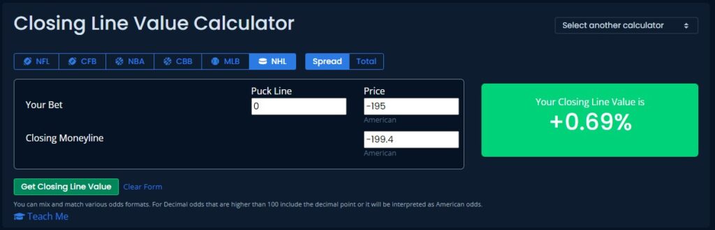 closing line value .69%
