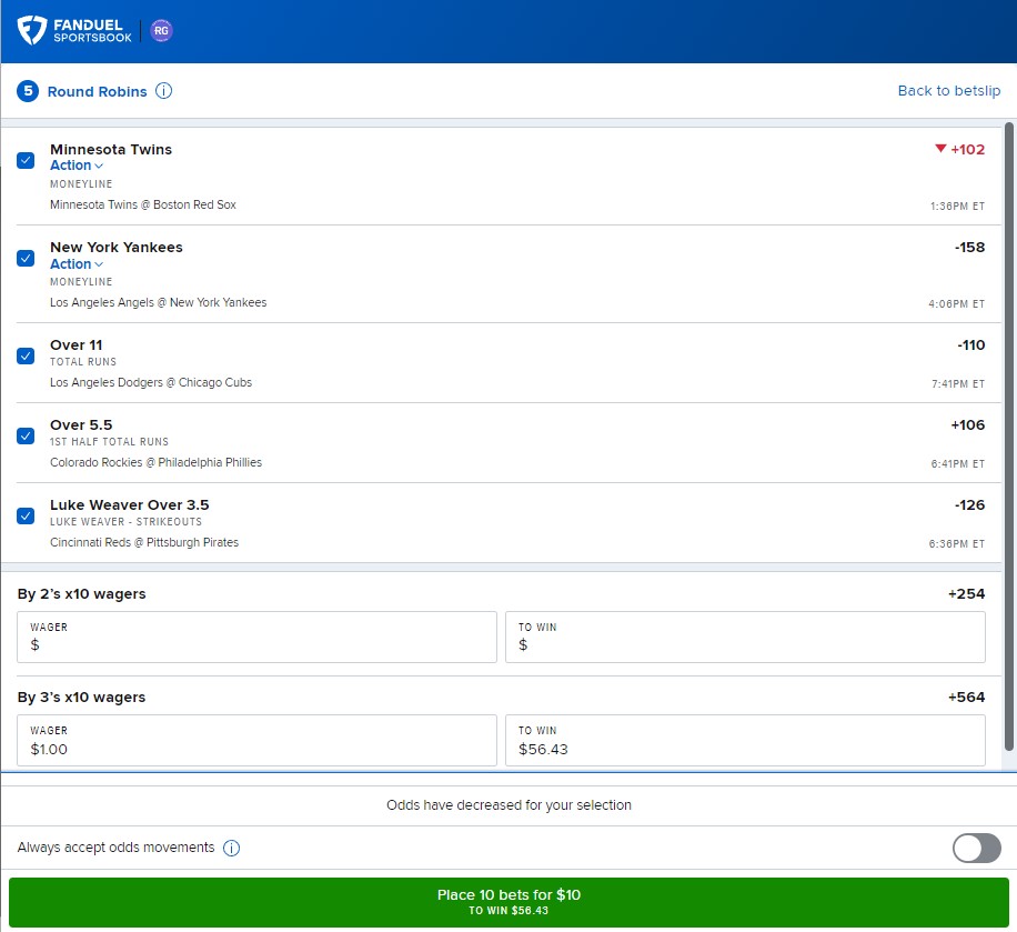 Another round robin ticket at fanduel