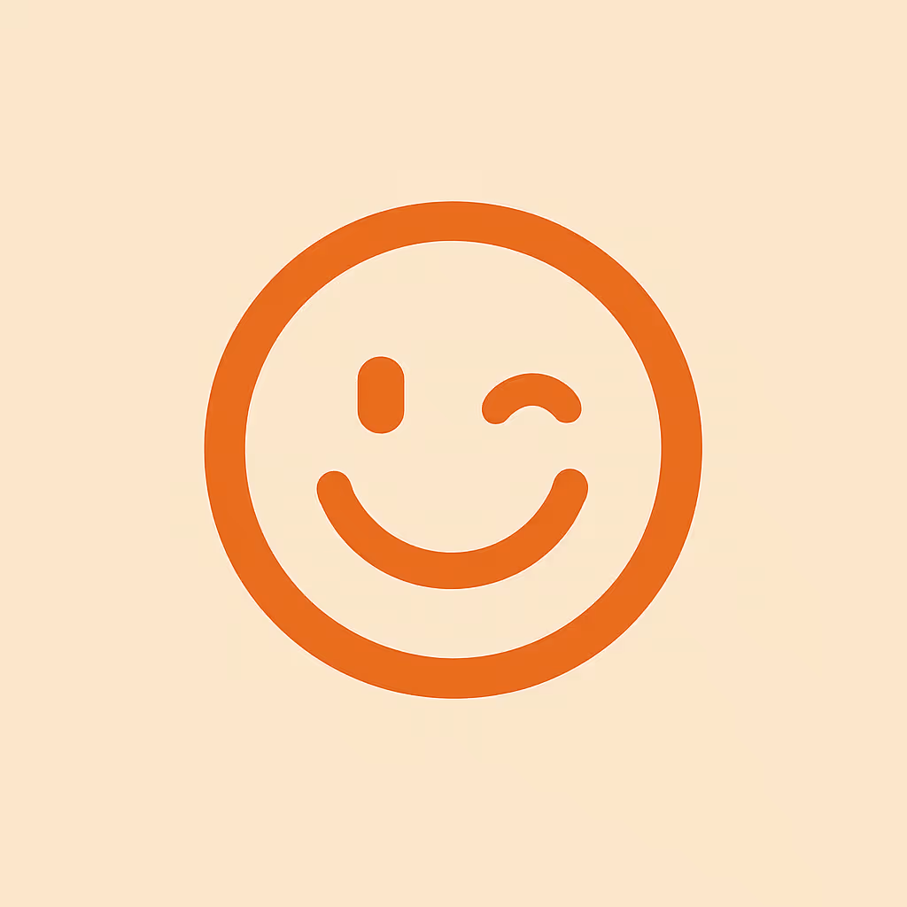 An orange smiling wink face