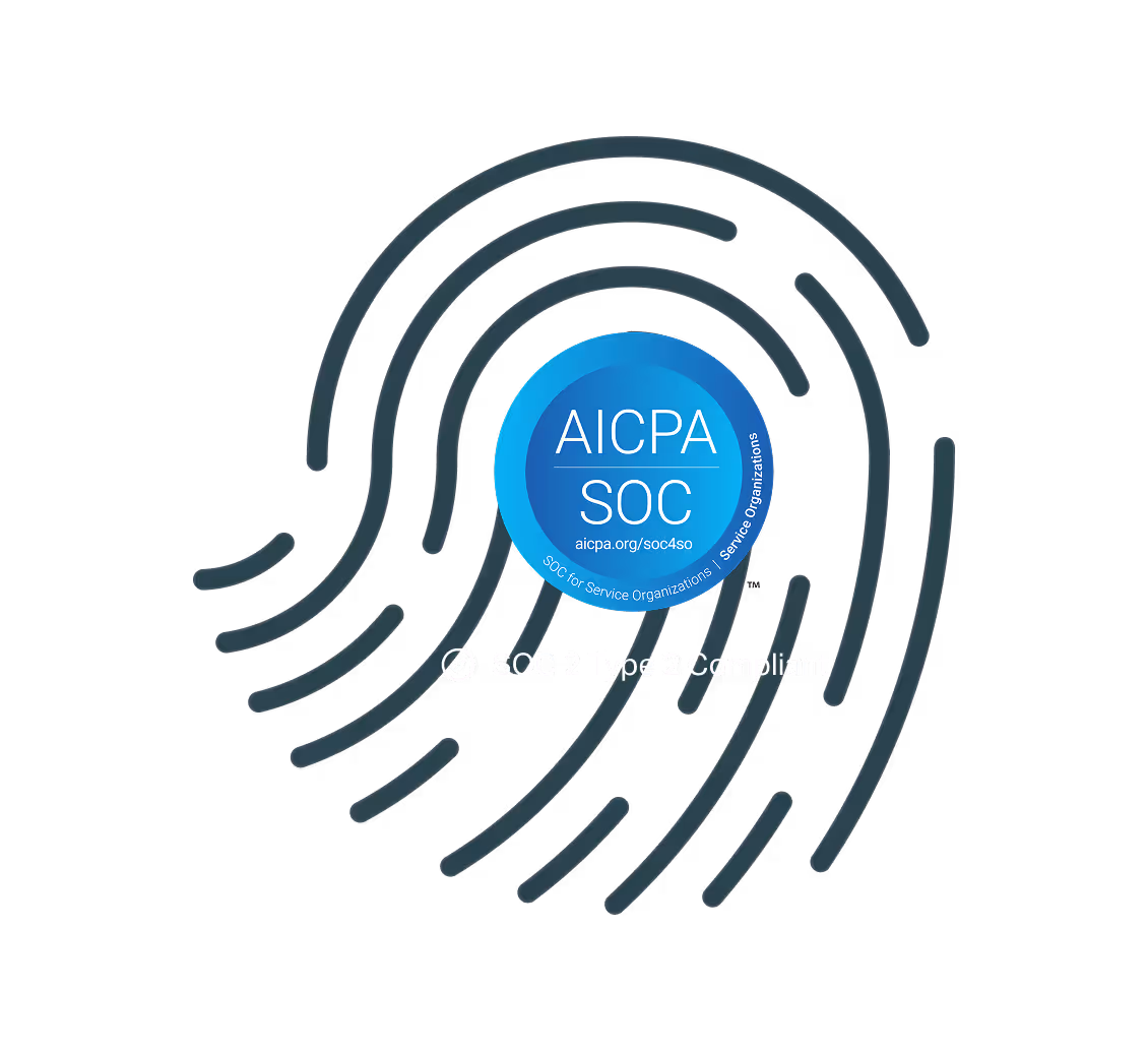 SOC 2 badge with fingerprint background