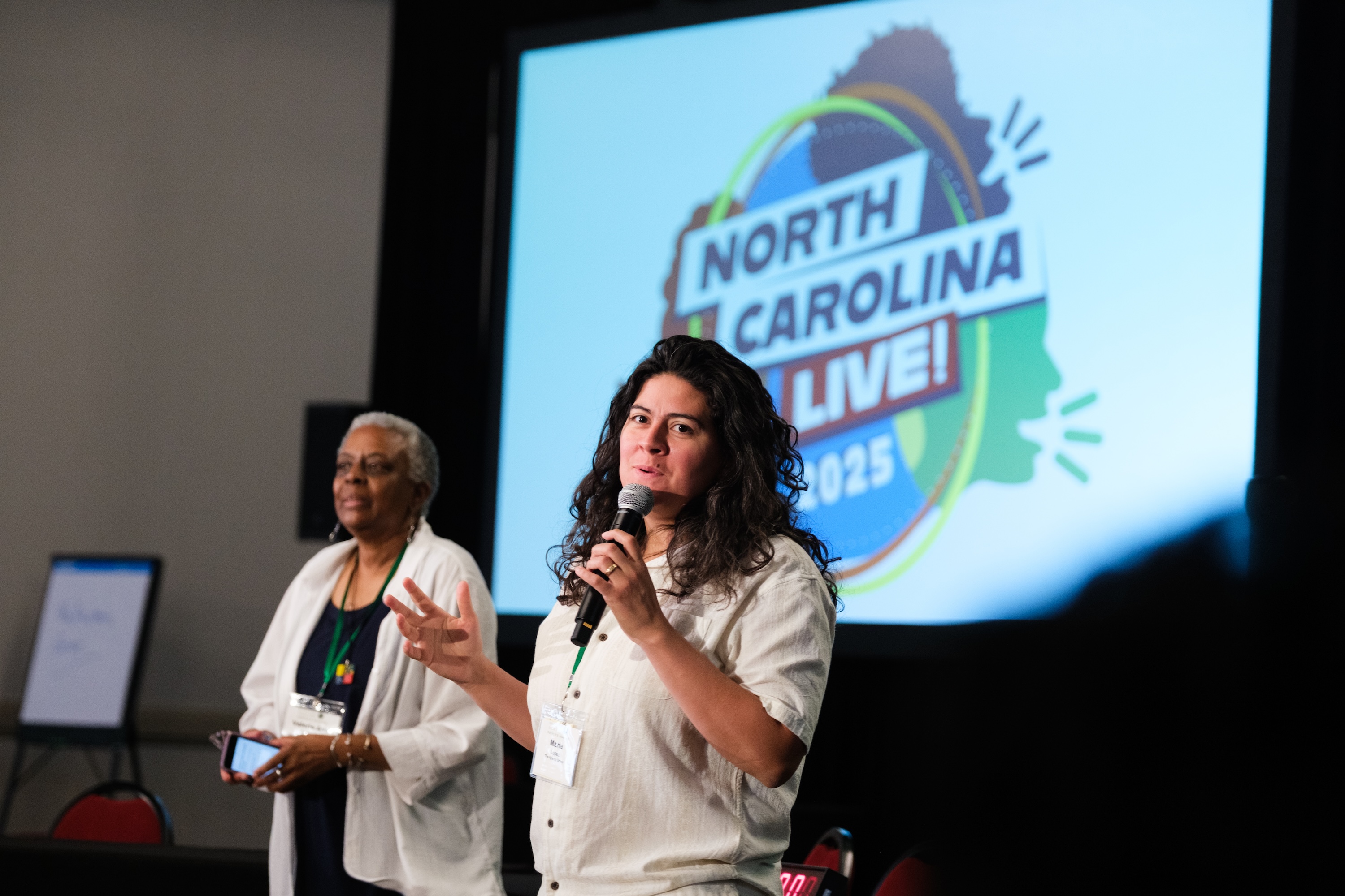 An image of an individual speaking on state
