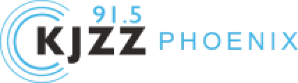 KJZZ 91.5 Phoenix radio station logo with concentric blue arcs to the left.