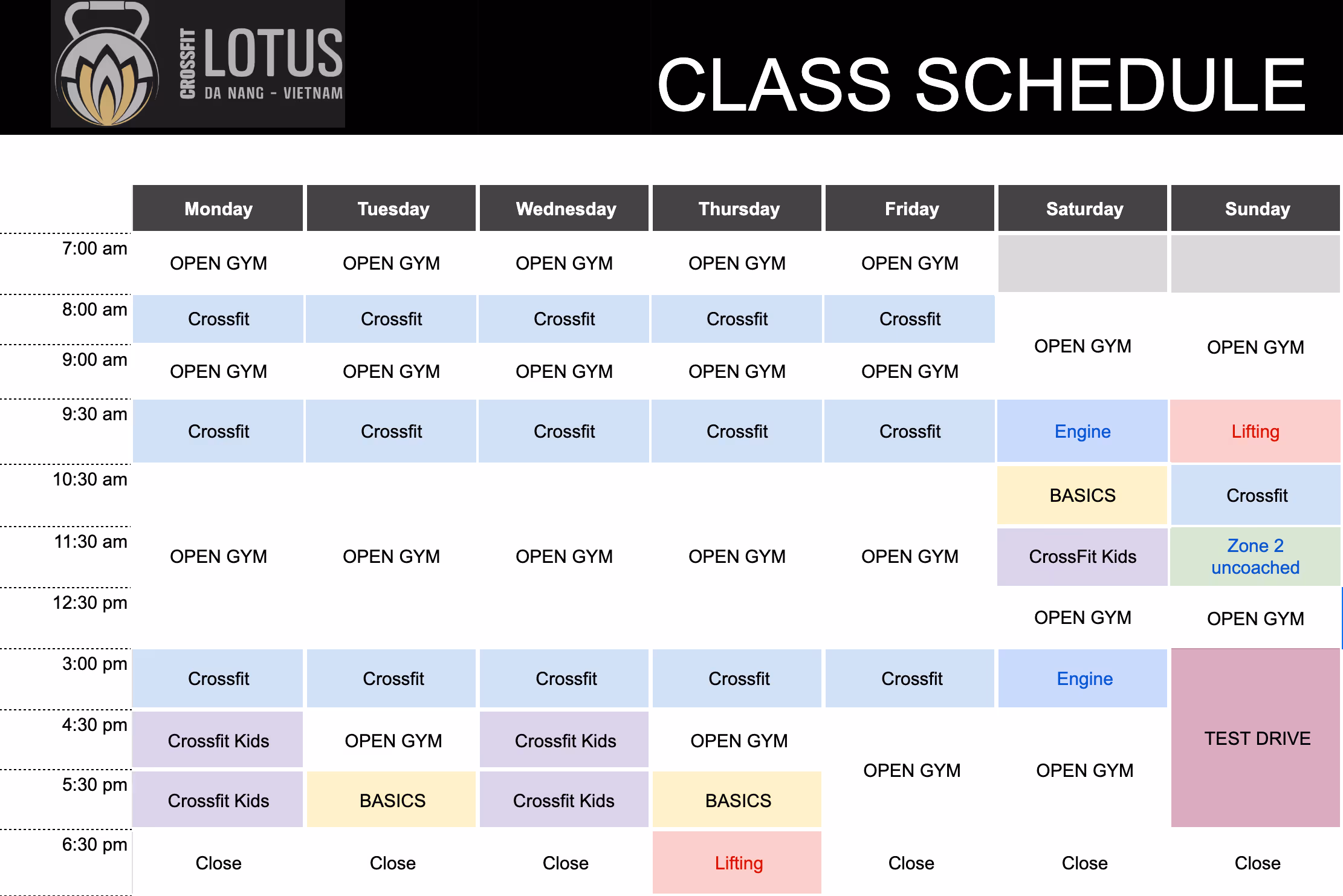 Crossfit Lotus Class Schedule. Visit https://goteamup.com/p/9874853-crossfit-lotus/c/schedule?startdate=2025-09-01&enddate=2025-10-05&venues=&category=&instructors=&offering_types=&age_restrictions= for more details