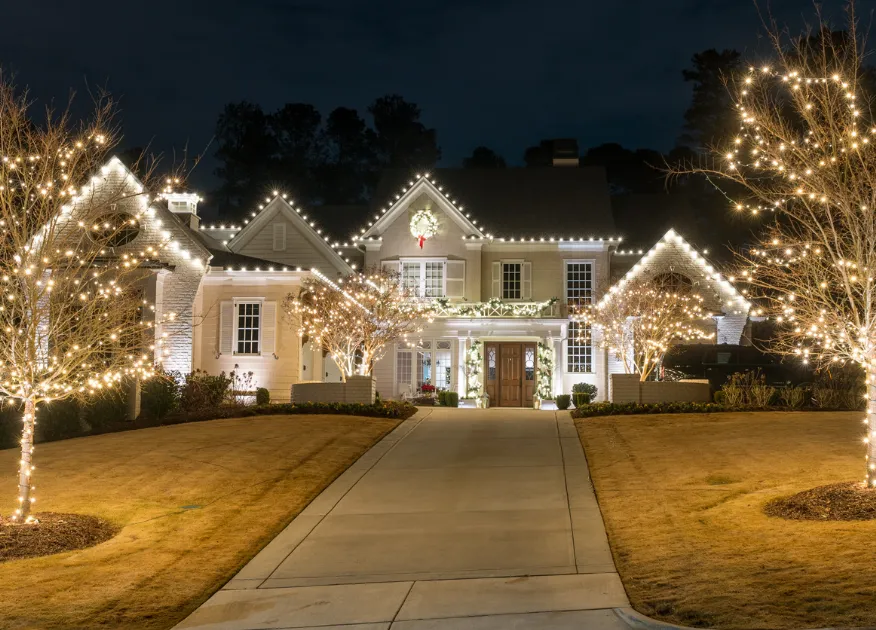 House driveway with christmas lights