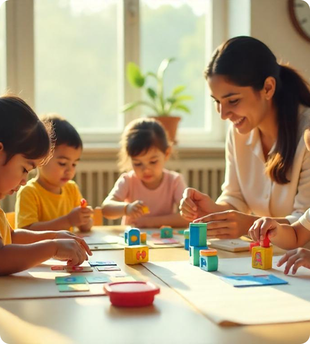 Children solving puzzles to build cognitive skills