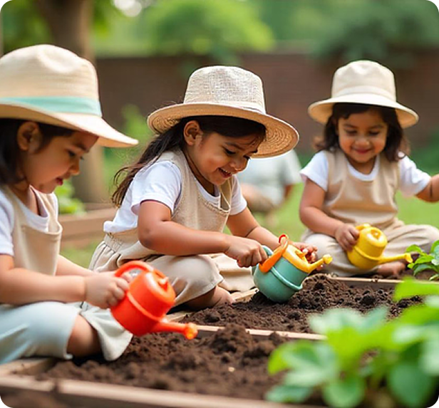 Toddlers engaging in sensory herb garden play