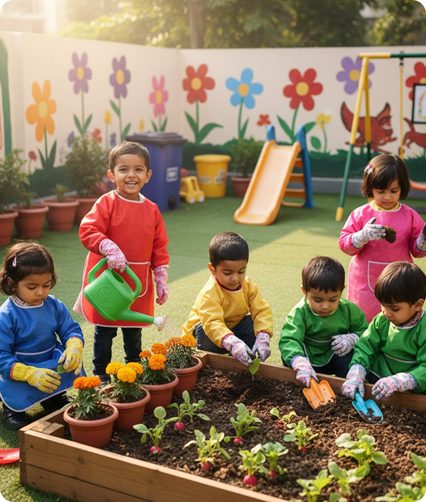 Children harvesting vegetables for healthy meals