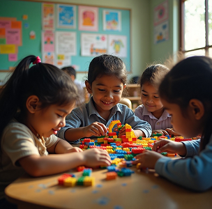Kids selecting creative learning kits