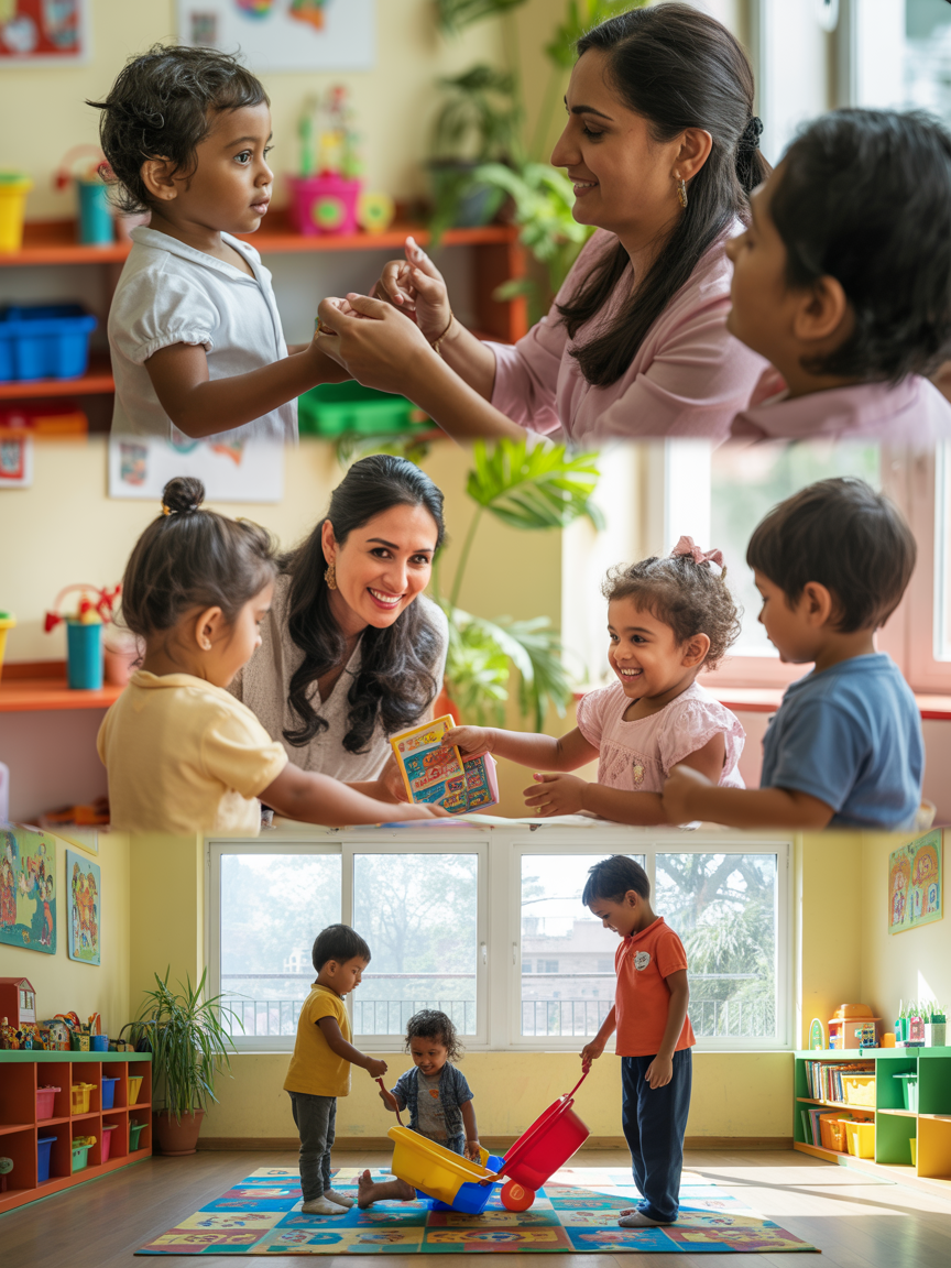 Preschool children engaged in joyful gardening, nurturing environmental awareness and sustainability.