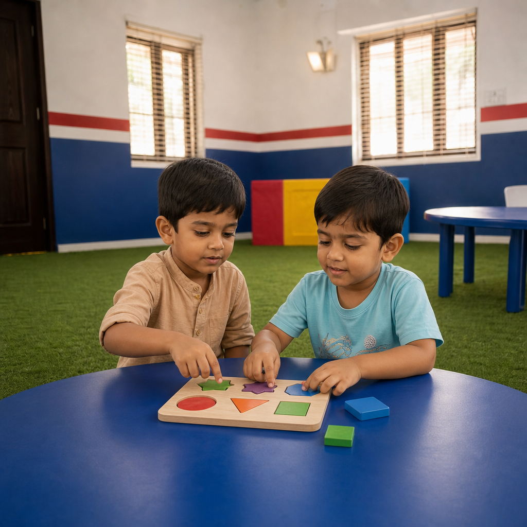Kids solving puzzles and playing board games to improve logic and problem-solving skills