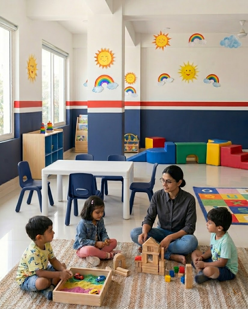 Children in safe and calm environment learning in guidance of maths teacher
