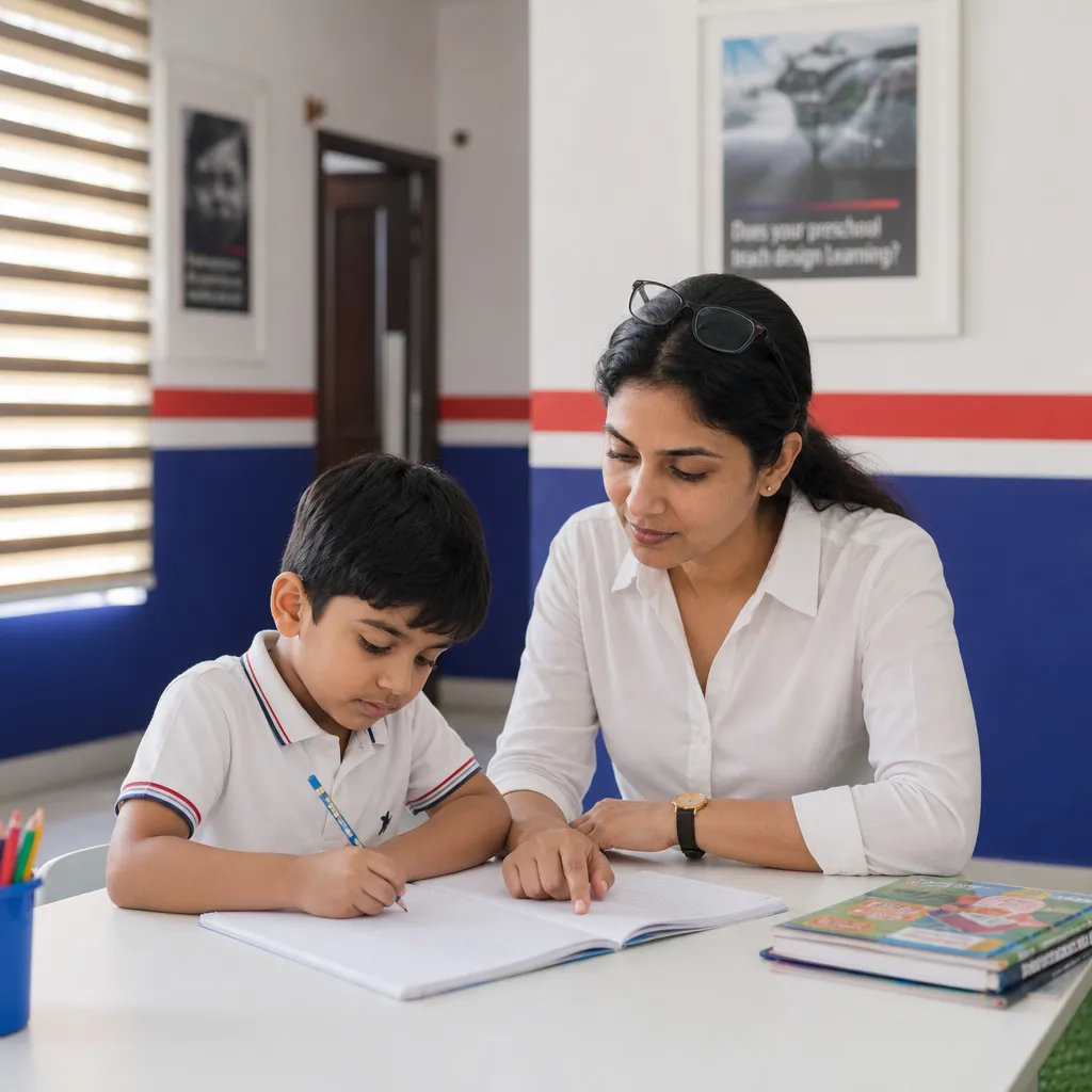 Teacher helping child complete homework with guided academic support in a calm environment