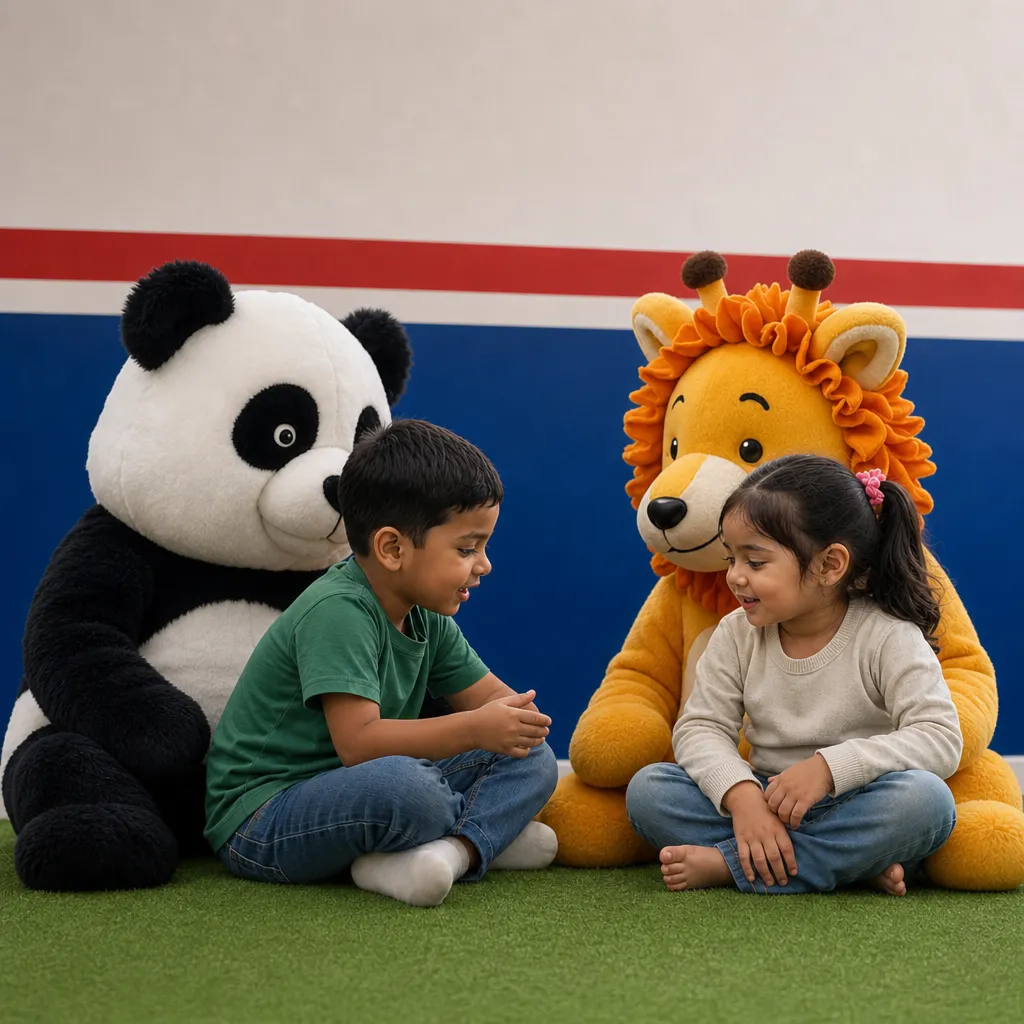 Children playing with toy animals and creating stories through imaginative role play