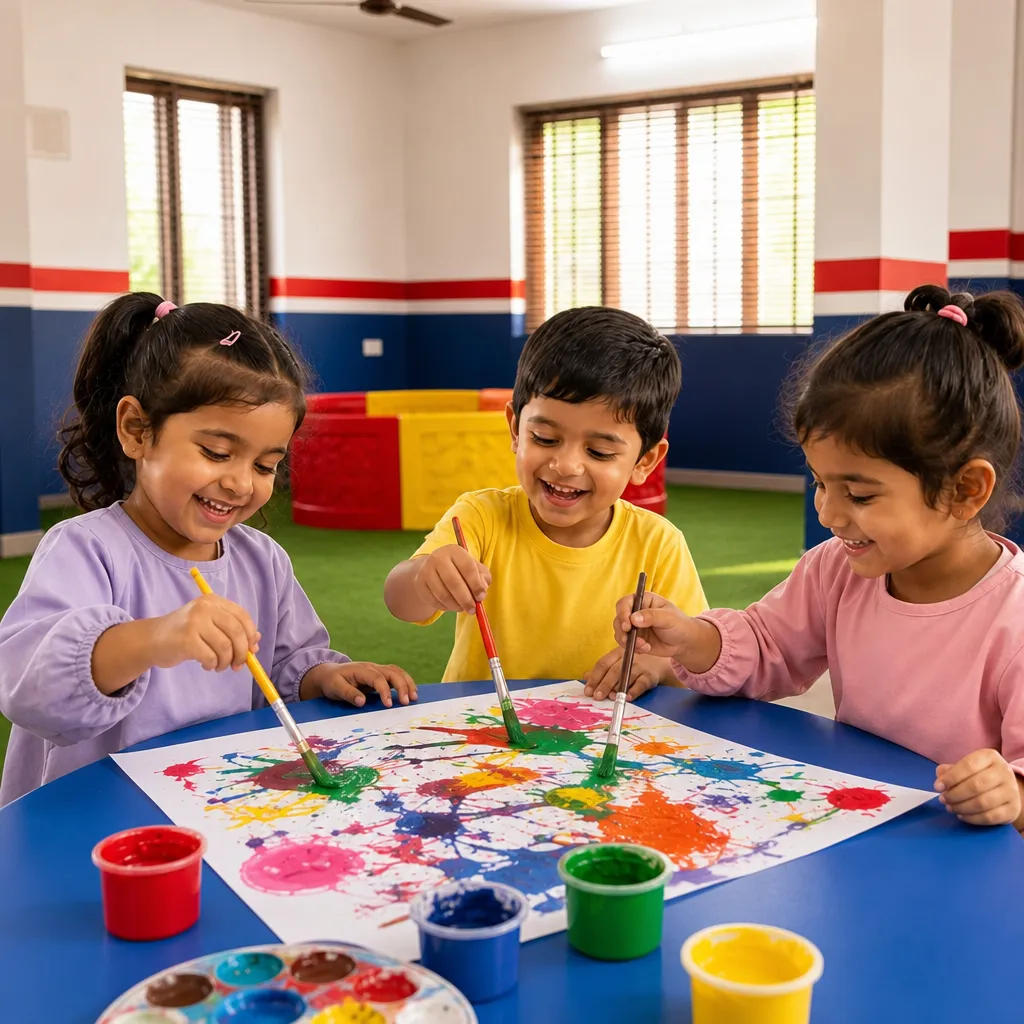 Children painting and expressing creativity through art and imaginative play activities
