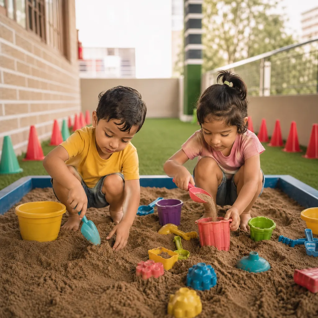 Children playing with sand to enhance sensory skills and creativity