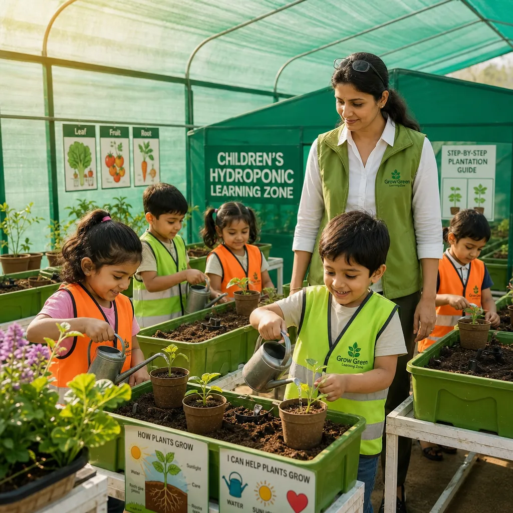 Child watering plants and learning responsibility through gardening activities
