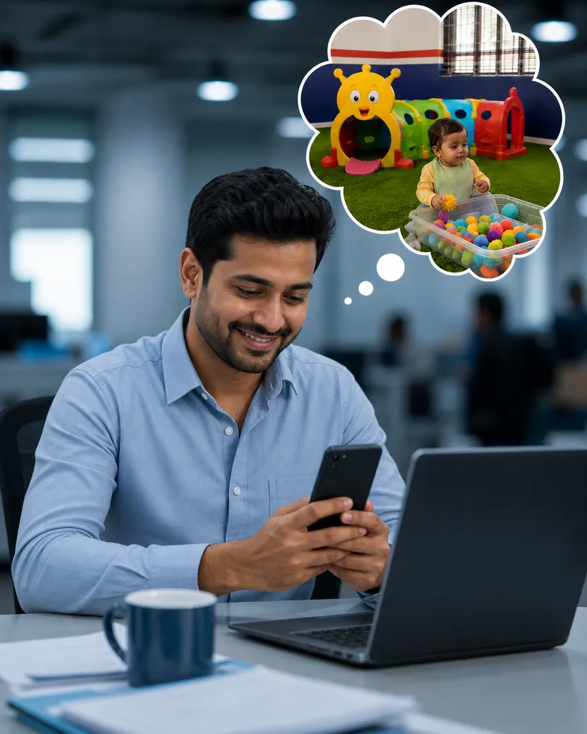 A calm peaceful environment for child so parent focuses on work.