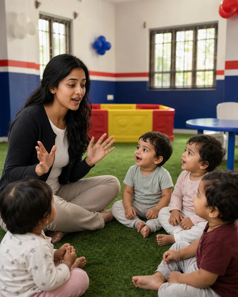 English teacher giving langauge exposure to the preschool kids