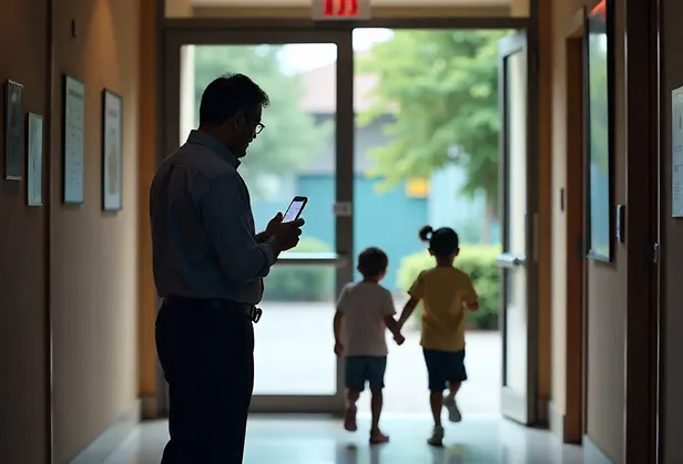 Man keeping eye on his children while they are playing