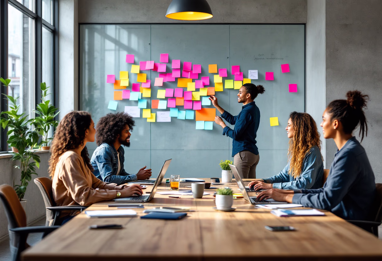 image of brainstorm session with sticky notes (for a b2b saas)