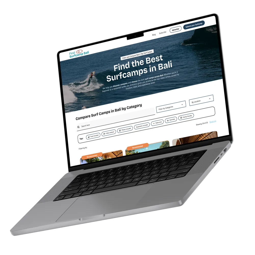 findsurfcampbali website mockup