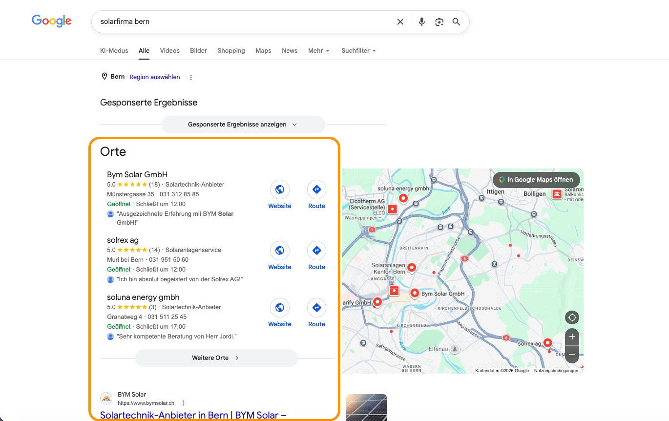 google solarfirma bern map pack ergebnis