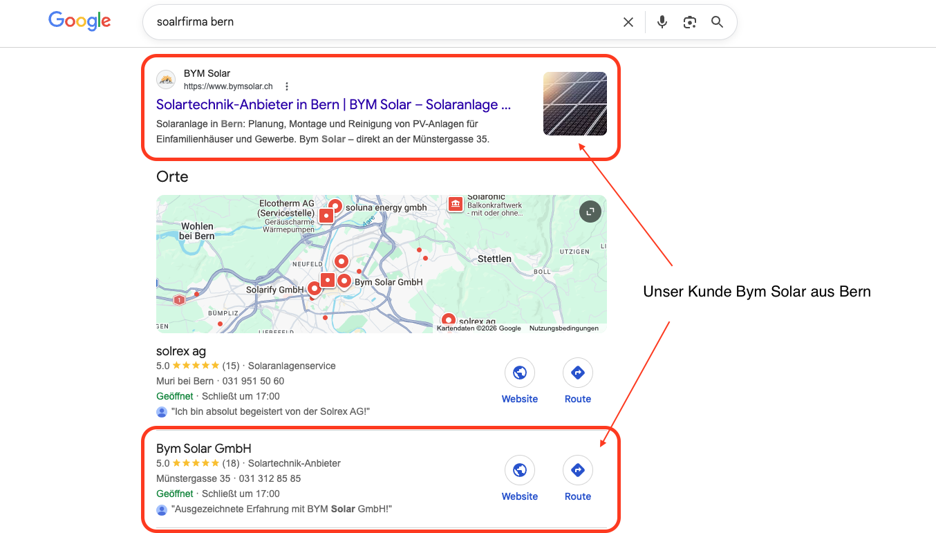 google solarfirma bern map pack ergebnis