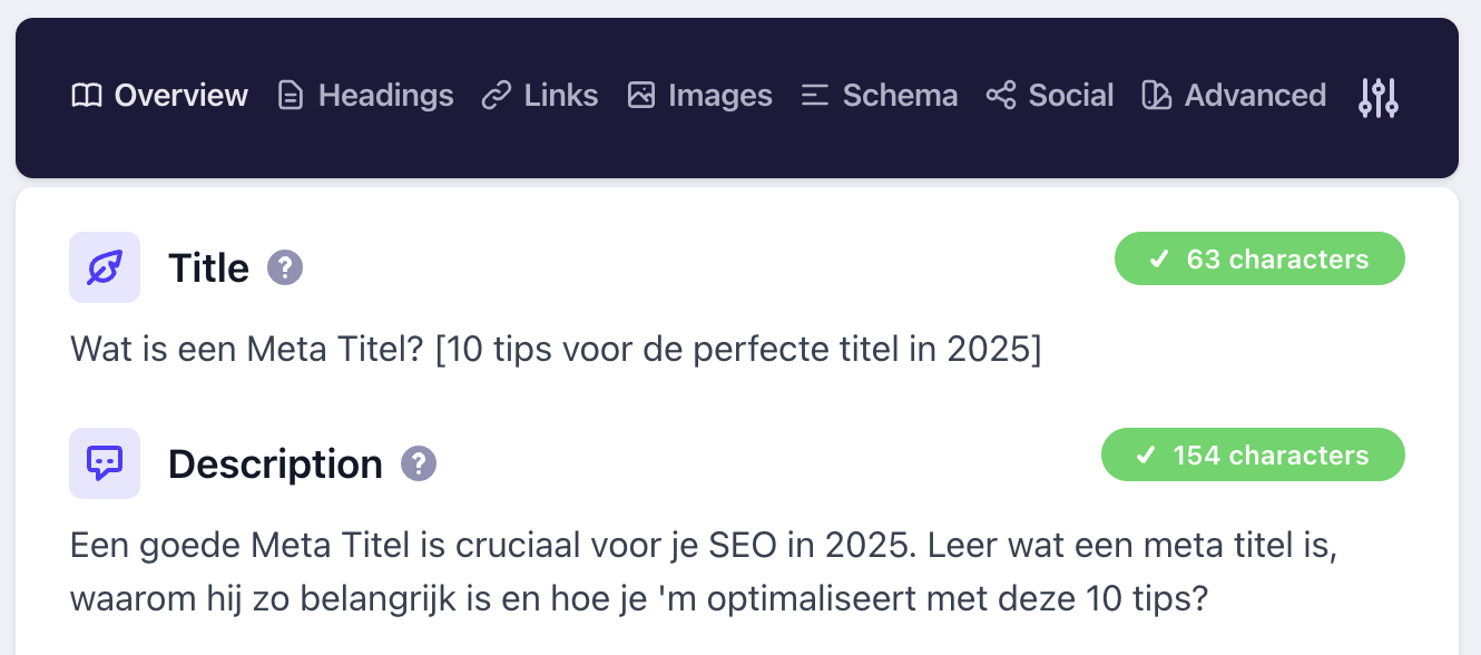 screenshot van de Detailed SEO Extension voor Chrome en Firefox