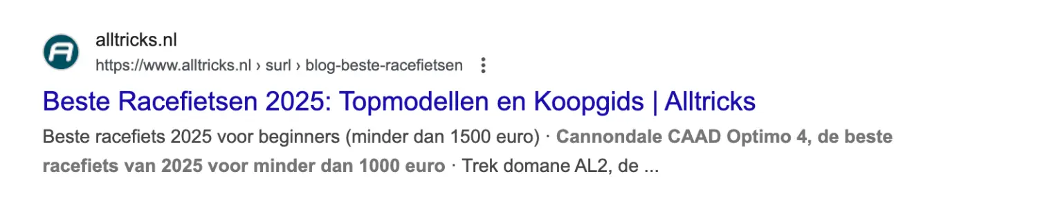 goed voorbeeld meta titel racefiets