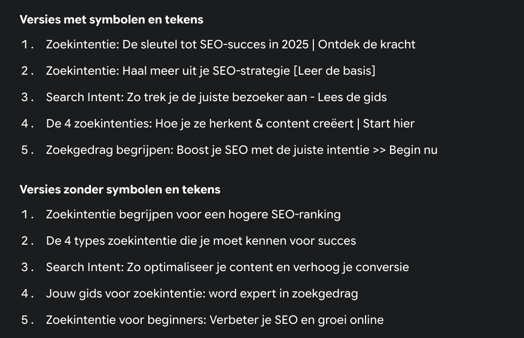 een screenshot van Gemini voor een prompt voor meta-titels