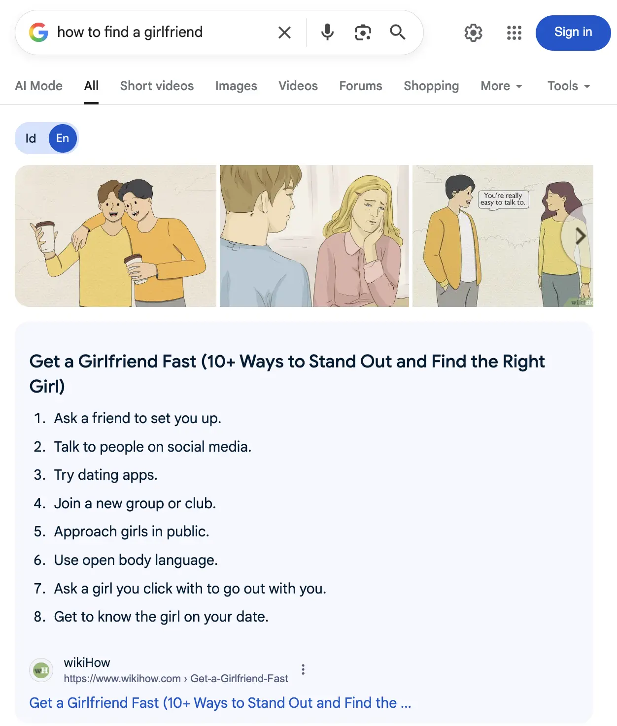 Screenshot van een featured snippet in de serp
